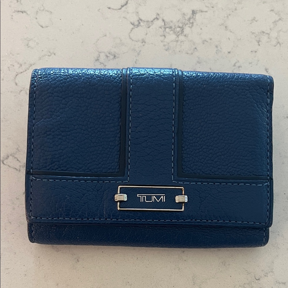 TUMI Navy Leather Trifold Wallet